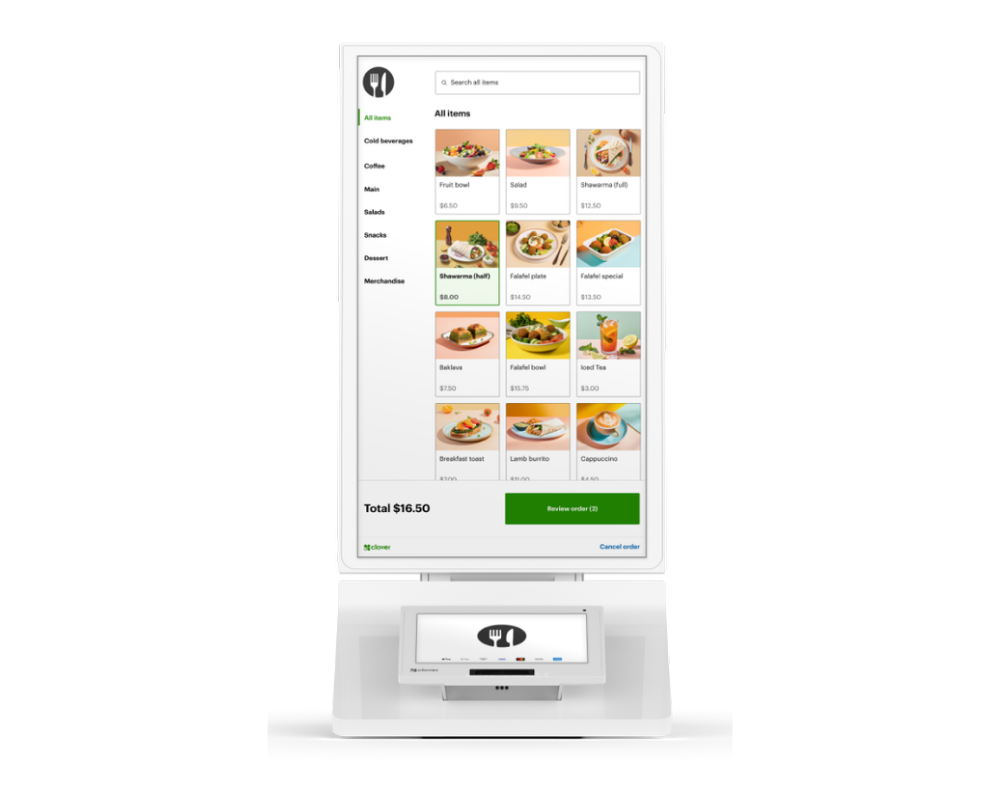 Clover self-order kiosk on stand